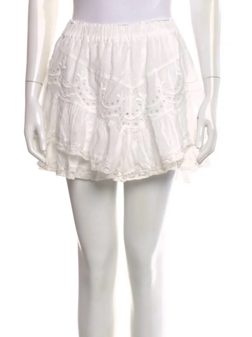 LoveShackFancy White Eyelet Tiered Mini Skirt (M)